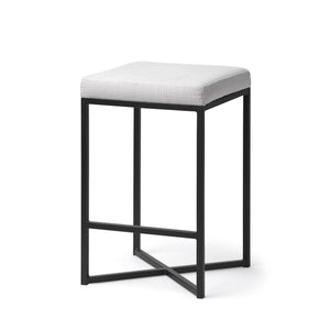 Frodo 26" Seat Height White Fabric Seat Black Metal Base Stool