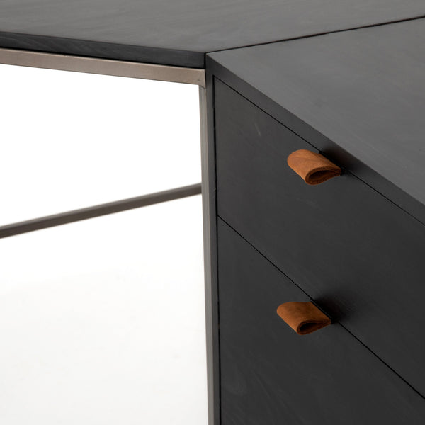 Trey Desk System With Filing Credenza in Black Wash