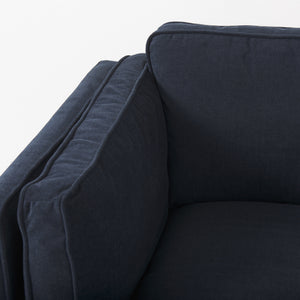 Brooks 41.7L x 34.8W x 33.5H Navy Blue Fabric Chair W/ Medium Brown Wooden Legs