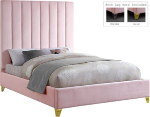 Glenda King Bed In Pink Velvet