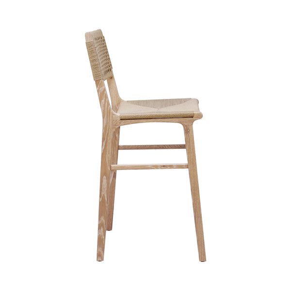 WOVEN BACK BAR STOOL WITH RUSH SEAT IN CERUSED OAK
