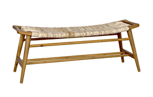 Stockholm Teak Bench with Rush Seagrass Weave