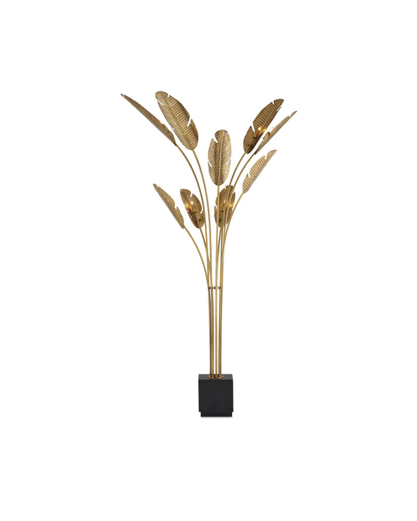 Tropical Grande Floor Lamp In Vintage Brass & Black