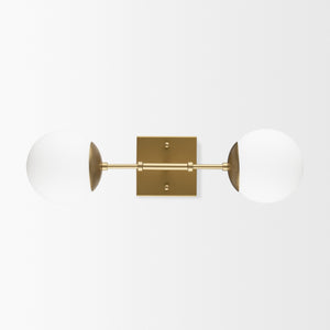 Edie Brushed Gold Metal w/ Frosted Glass Globes 2-Light Wall Sconce
