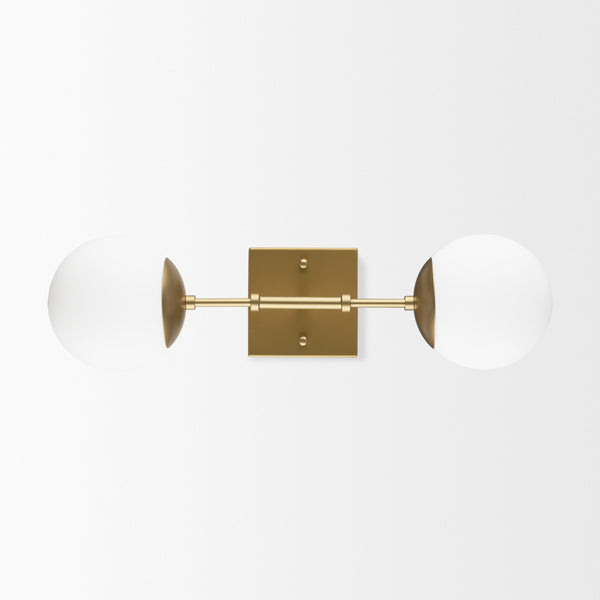 Edie Brushed Gold Metal w/ Frosted Glass Globes 2-Light Wall Sconce