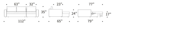 NEAH SOFA BED, CURVED W/LOUNGER, 63"X77"