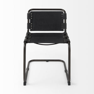 Berbick 33" Total Height Black Leather w/ Iron Frame Dining Chair