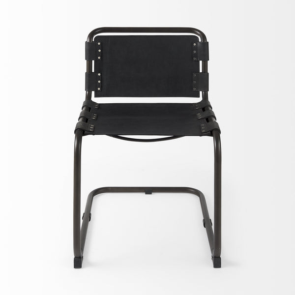 Berbick 33" Total Height Black Leather w/ Iron Frame Dining Chair