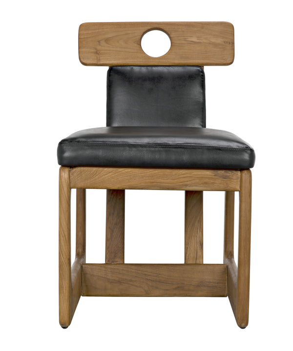 Buraco Teak Dining Chair with Gloss Finish and Black Leather Upholstery