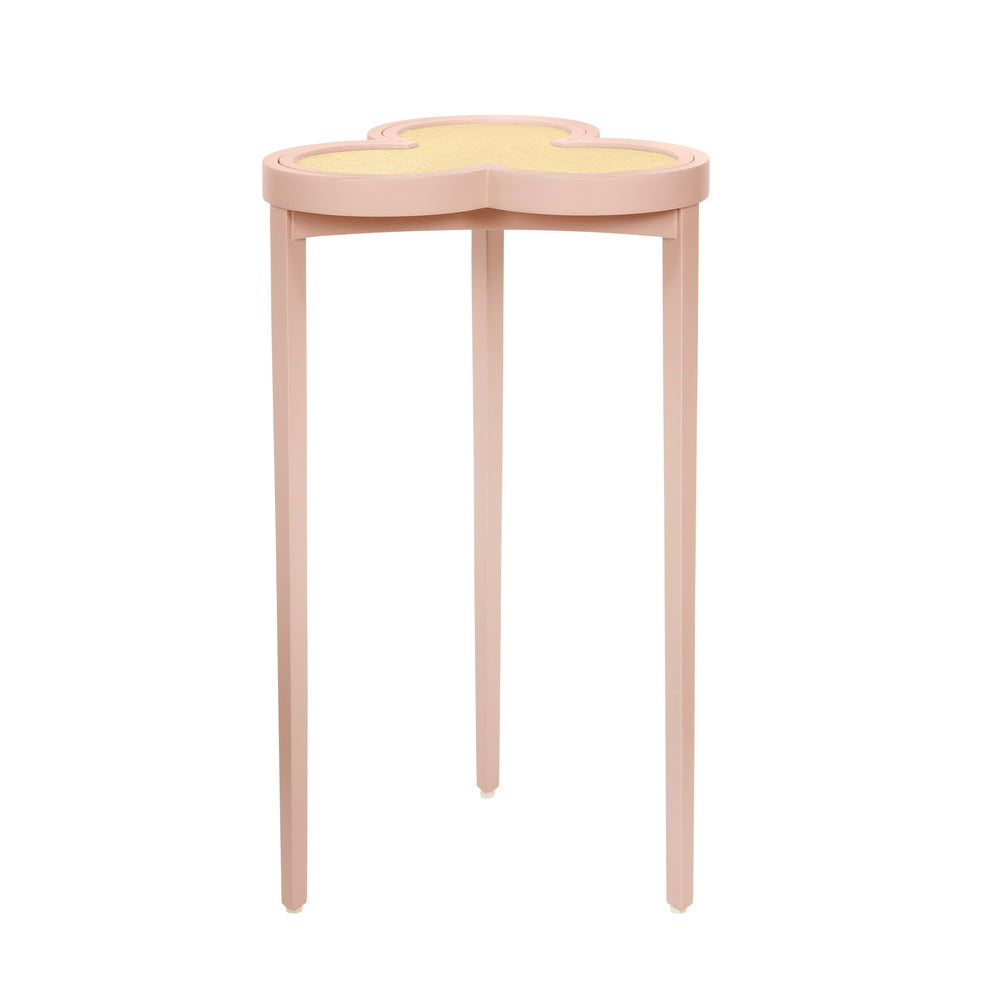 CLOVER CIGAR TABLE WITH REVERSIBLE LACQUER AND NATURAL GRASSCLOTH TOP IN MATTE PINK LACQUER