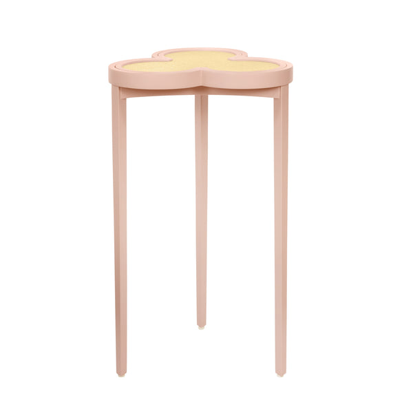 CLOVER CIGAR TABLE WITH REVERSIBLE LACQUER AND NATURAL GRASSCLOTH TOP IN MATTE PINK LACQUER