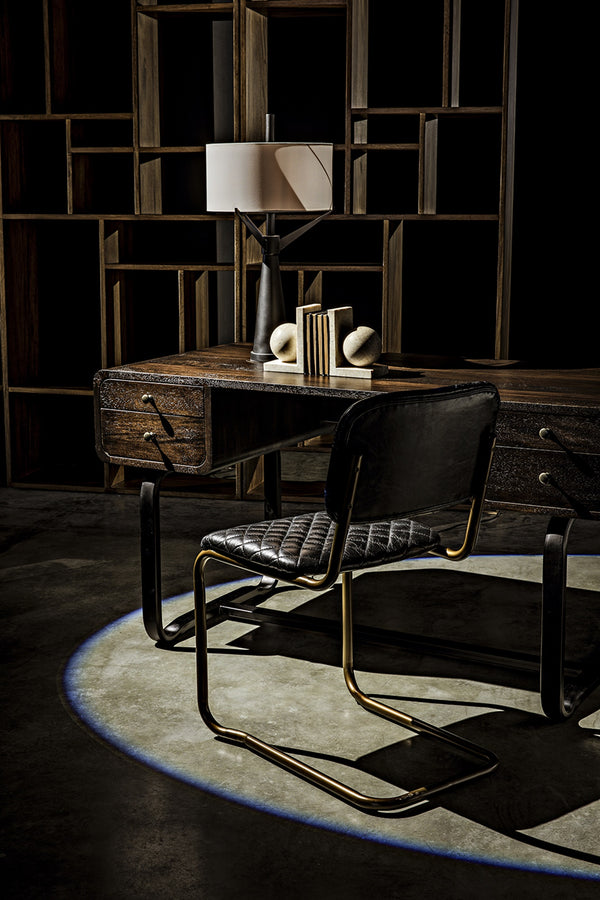Voltes Ebony Walnut Desk with Matte Black Industrial Steel Base