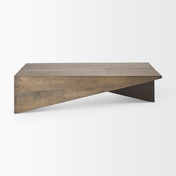 West 55L x 32W x 14H Medium Brown Wooden Angled Coffee Table
