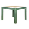 SQUARE TWO DRAWER ROUND LEG GAME TABLE IN MATTE GREEN LACQUER WITH MATTE WHITE LACQUER EDGING