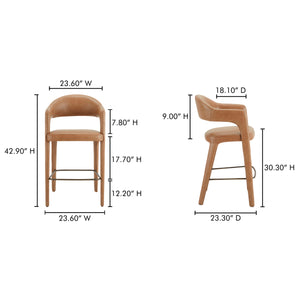 Martens Brown Leather Bar Stool with Barrel Back