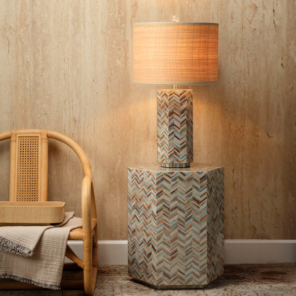 Lucille Mother of Pearl Table Lamp with Raffia Shade