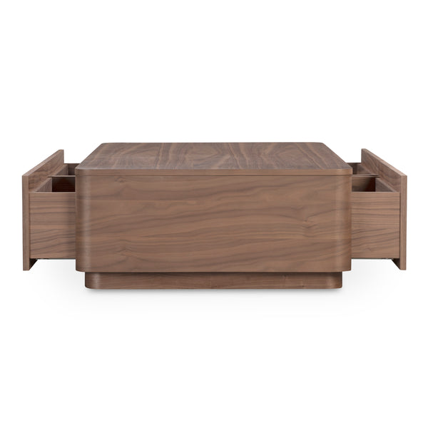 Moe's Round Off Coffee Table with Storage in Walnut Brown