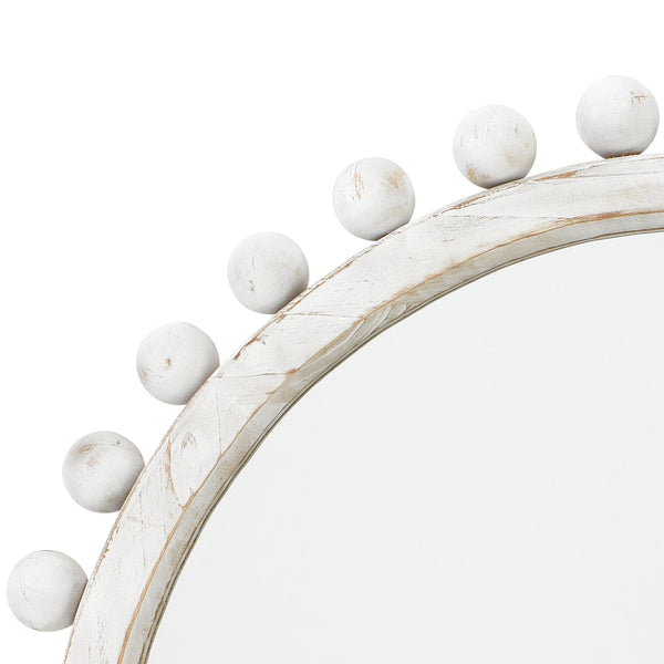 Brighton Round Wood Mirror, White Washed