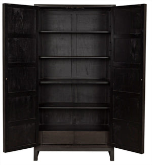 Maharadscha Small Hutch in Pale Mahogany with Matte Black Industrial Steel Base and Brass Pulls