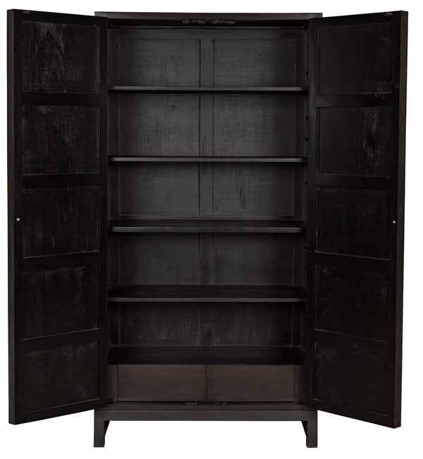 Maharadscha Small Hutch in Pale Mahogany with Matte Black Industrial Steel Base and Brass Pulls