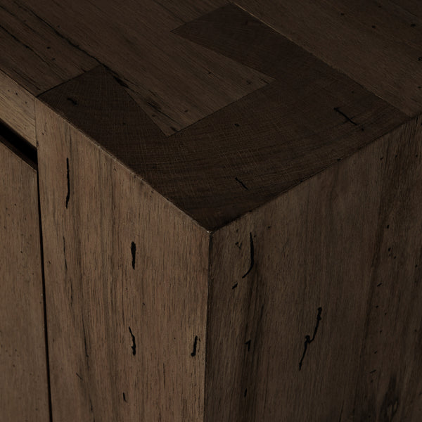 Abaso Media Console In Ebony Rustic Wormwd