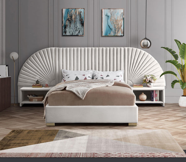 Diana Queen Bed In Cream Velvet