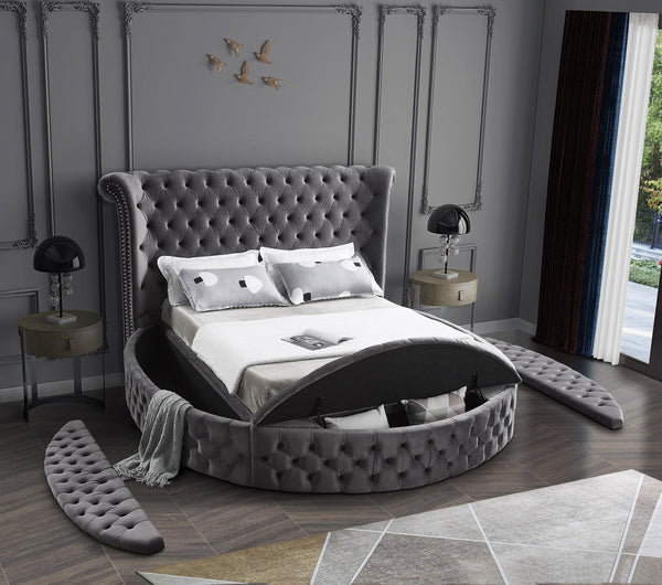 Lorena King Bed In Grey Velvet