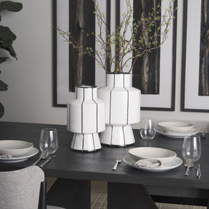 Dinah Large White w/ Black Stripes  Ceramic Vase