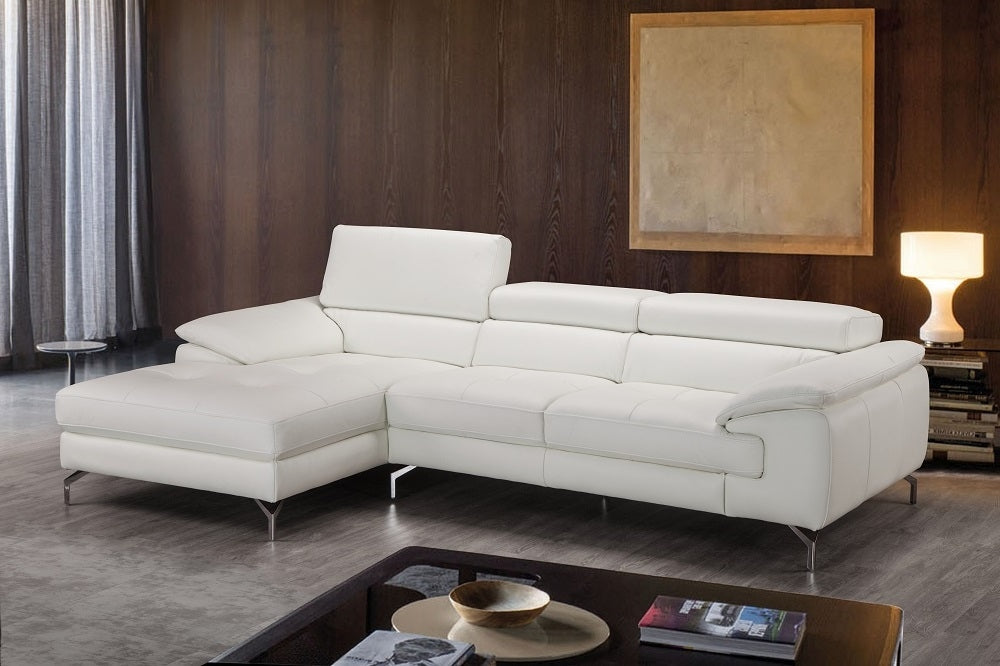 Joni Premium Leather Sectional In Left Facing Chaise
