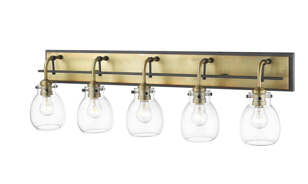 Kraken 5 Light Vanity in Matte Black + Olde Brass Finish