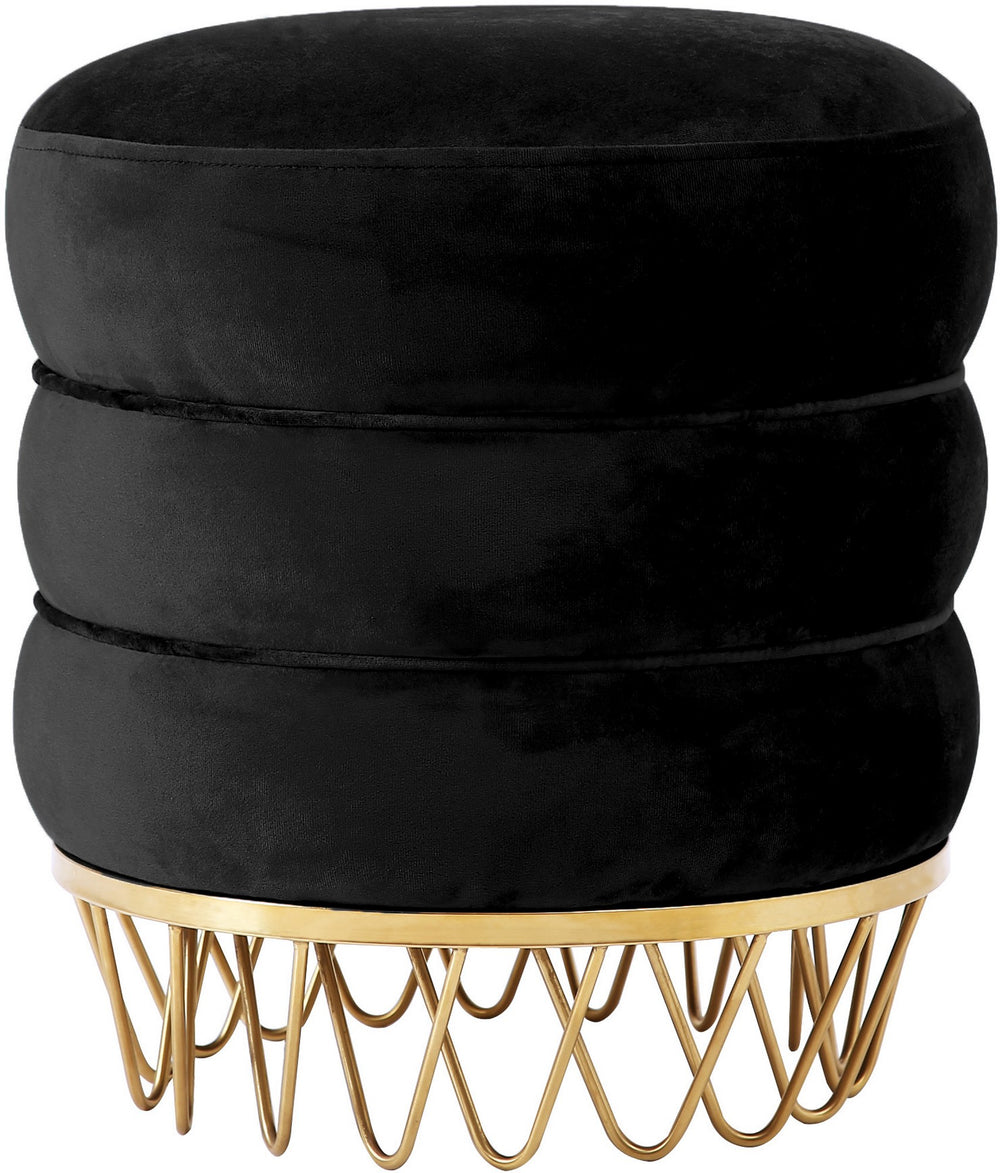 Henry Ottoman/Stool In Black Velvet