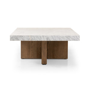 Bellamy Rectangular Coffee Table In White Carrera Marble