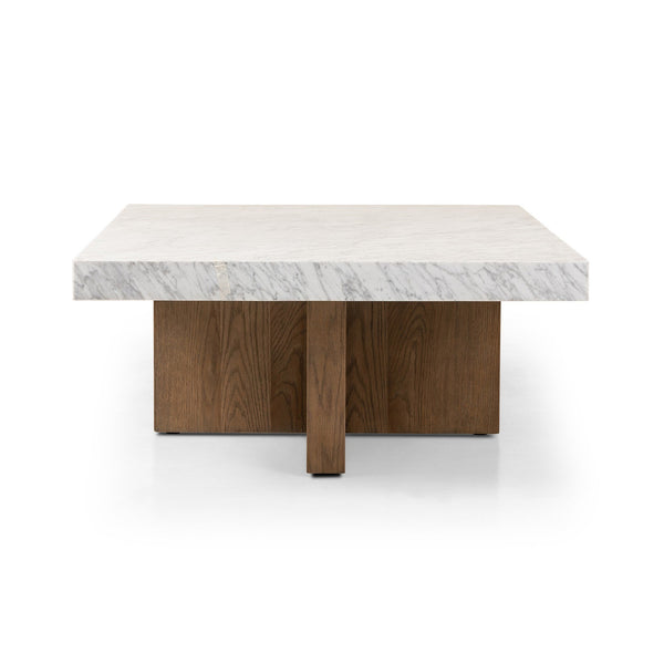 Bellamy Rectangular Coffee Table In White Carrera Marble