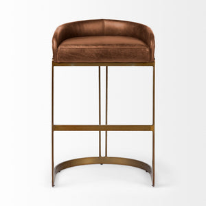 Hollyfield 20.5L x 19.75W x 32.75H Brown Leather Seat Gold Metal Base Bar Stool