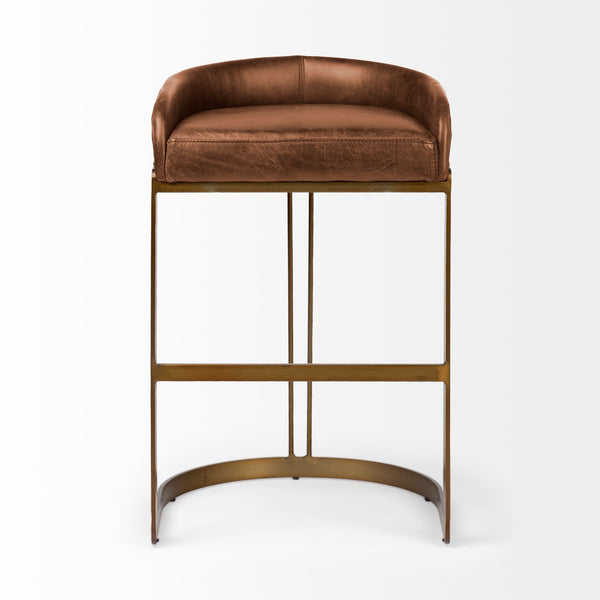 Hollyfield 20.5L x 19.75W x 32.75H Brown Leather Seat Gold Metal Base Bar Stool