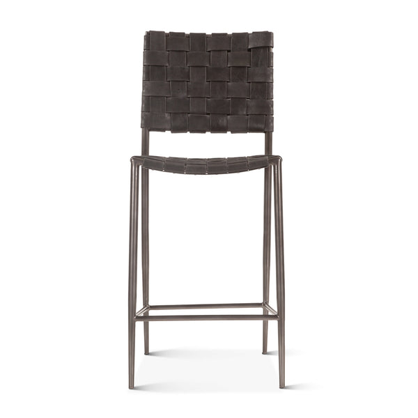 Copenhagen 17" Buffalo Leather and Iron Counter Chair, Black