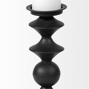 Candelero II Large Black Metal Grooved Table Candle Holder