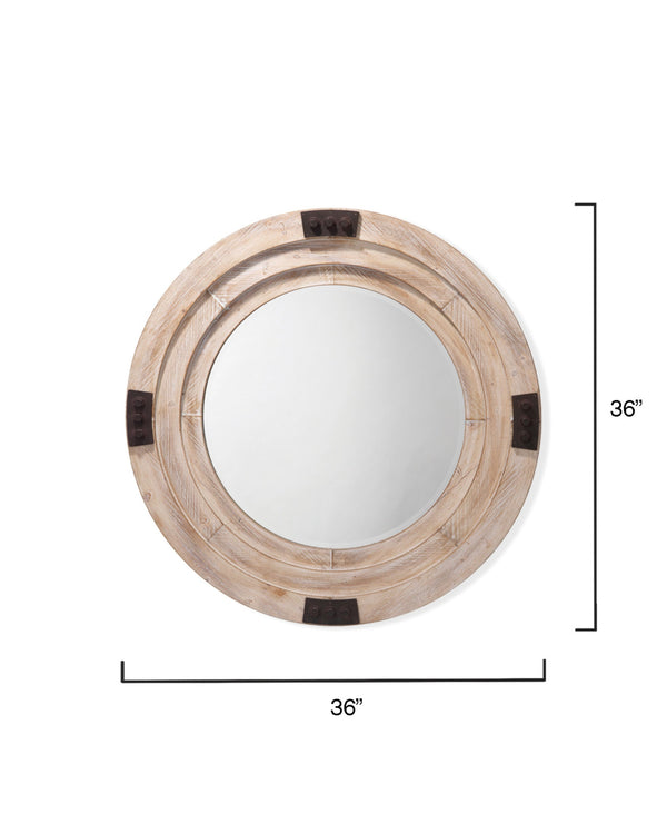 Foreman Wood Round Wall Mirror, White Washed