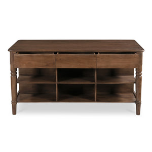 Russet Kitchen Island with Shelves and Drawers
