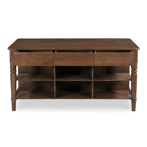 Russet Kitchen Island with Shelves and Drawers