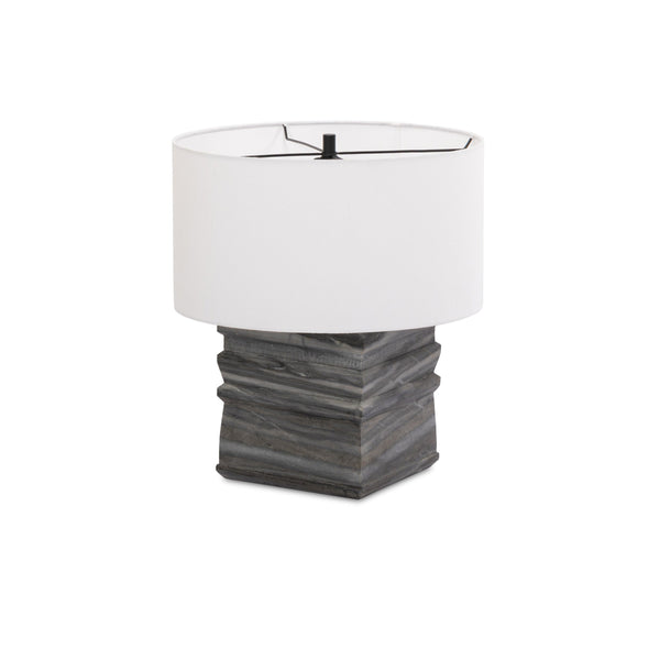 Cedric Table Lamp In Slate Grey Marble-Ivory Linen-Jet Black