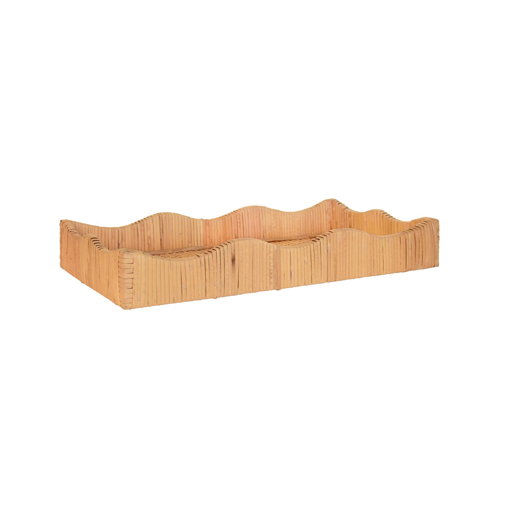 SMALL RECTANGLE SCALLOPED EDGE TRAY IN RATTAN
