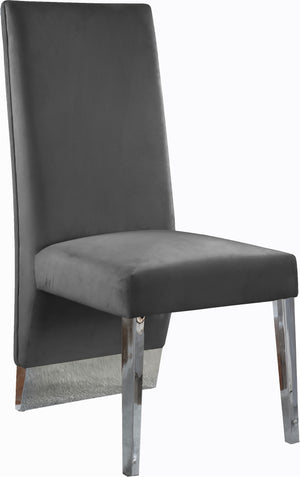 Stanley Dining Chair In Grey Velvet and Chrome