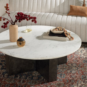 Terrell Round Coffee Table In Plsh White