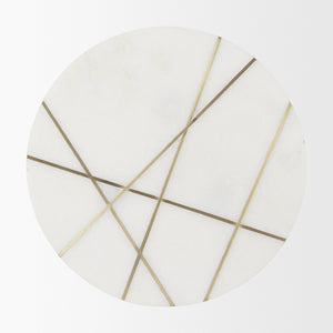 Vivienne 18.0L x 18.0W x 23.0H White Marble W/Antique Gold Metal Round Large Accent Table