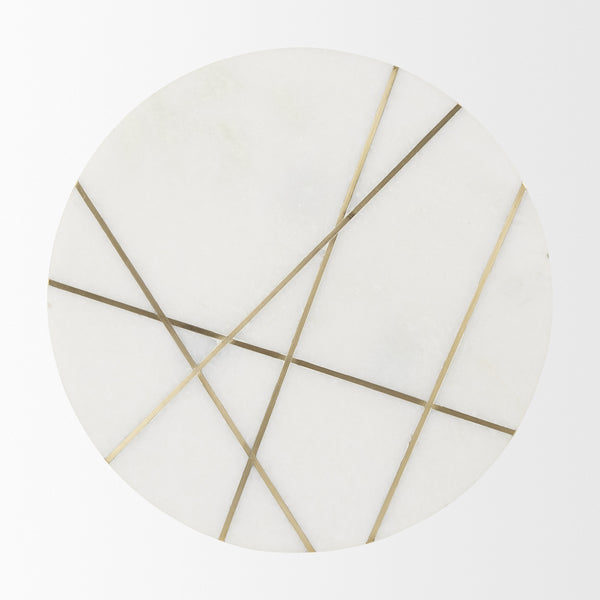Vivienne 18.0L x 18.0W x 23.0H White Marble W/Antique Gold Metal Round Large Accent Table