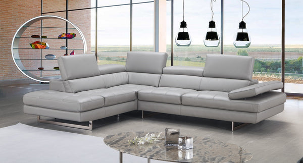 Eliza Italian Leather Sectional Light Grey In Left Hand Facing