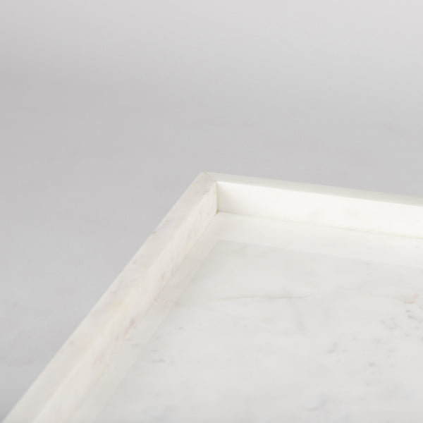 Nathan II 18" x 20" Square Top White Marble and Black Metal End/Side Table