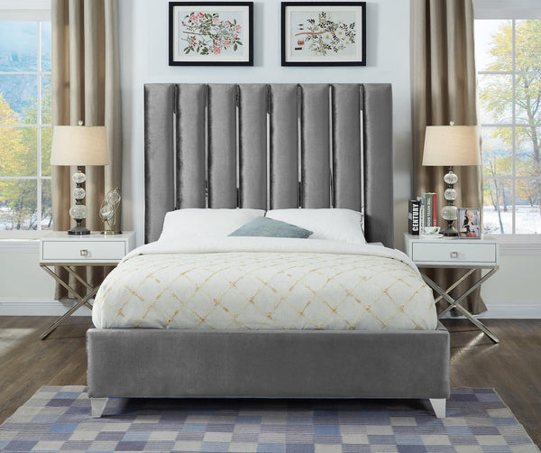 Donnie King Bed In Grey Velvet