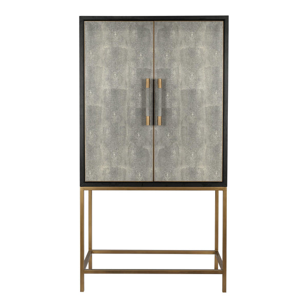 Mako Bar Cabinet in Grey with Brass Accents